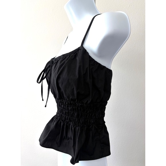 WAYF Black Smocked Peplum Tank Y2K Indie Flirty Waist Sz Medium Top Stretch Fit - Picture 8 of 11